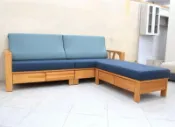 【歐風別館】坎培爾柚木全實木L型木板椅【布沙發】【基隆至台中免運費】