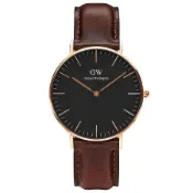 DW Daniel Wellington 經典布里斯托深棕色皮革腕錶-金框/36mm(DW00100137)