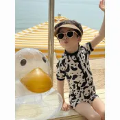 2026新款兒童連體熊貓泳裝 黑白印花可愛爆表  彈力材質活動自如 寶貝穿上萌度滿分 開心享受夏日戲水時光