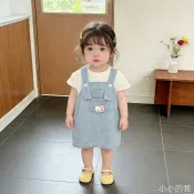 小小的我 夏季女童牛仔背帶褲套裝洋氣寶寶百搭短袖t卹+連身裙兩件套外出服  純棉嬰兒衣服 寶寶衣服 新生兒衣服 嬰兒服飾