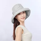 【Lorensa 蘿芮】抗UV蝴蝶結純棉透氣純色可折防風大帽簷防曬遮陽帽(銀河灰)