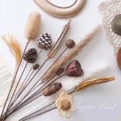 手工花朵 自然風 民宿玄關 天然吉祥葫蘆招財 禪意 中式家居 開心果 蘑菇果 路路通 乾燥果實秋葵果棉花天然蓮蓬花白毛松