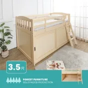 Boden-森林家具 布魯克3.5尺單人收納型實木雙層床架/兒童中高層床組/高架床(內附吊衣桿)