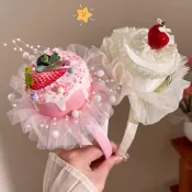 生日聚會帽子皇冠蛋糕髮箍裝飾頭箍週歲公主派對氛圍感頭飾草莓