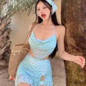 KIKU. Studio薄荷曼波綠泳衣女絕美高端分體裙式高級感渡假溫泉游泳衣