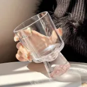 粉色山脈玻璃杯日式觀山杯網紅雪山底咖啡杯家用甜筒杯冰淇淋杯子