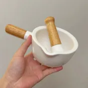 陶瓷蒜臼子搗蒜器家用小型手動研磨打蒜泥神器石臼壓蒜搗碎罐擂鉢 搗碎器 研磨缽 搗蒜器 杵臼 搗碎壓泥 搗盅 手動蒜泥器
