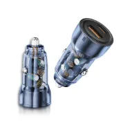 (店+)【WELLY】PD60W急速充電 PD+QC淨透雙孔車充頭 車用充電器
