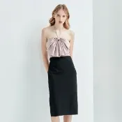 【iROO】緞面蝴蝶結短版禮服