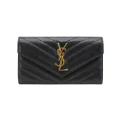 【BreezeOnline 微風精品線上】YSL Monogram V字縫線魚子醬牛皮金釦手拿信封長夾(372264-黑)