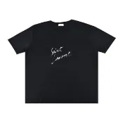 【YSL】YSL SAINT LAURENT草寫白字LOGO休閒純棉短袖圓領T恤(女款/黑)