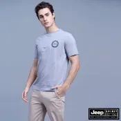 JEEP 男裝 吉普車輪胎印花純棉短袖T恤-灰色