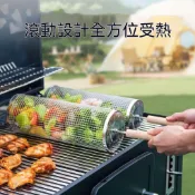 🔥【台中發貨】中秋節烤肉加厚燒烤筒304不銹鋼旋轉圓形燒烤籠網滾筒燒烤籃子露營燒烤工具