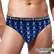 PLAYBOY 普普風絲光三角褲-單件(藍色)