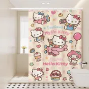 💕桃園免運💕卡通凱蒂貓浴簾 HelloKitty浴室防水布 衛生間日式免打孔隔斷掛簾 KT周邊 交換禮物
