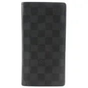 【DOKODEMO】二手LOUIS VUITTON Brazza Portefeuille 長皮夾 N63266，Damier Graphite 帆布，海王星，法國製造，2015 年，黑色，SP5105，開口，男士