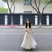 綺夢屋 丶新中式中國風復古水墨吊帶連衣裙女夏季新款拼接收腰大裙擺長裙子
