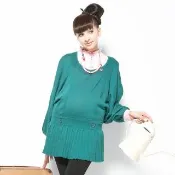【Gennies 奇妮】010系列-蝙蝠袖百褶長版上衣(孕婦裝 圓領 綁帶)
