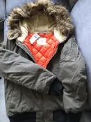 GAP 男裝 保暖厚羽絨毛邊連帽外套 短版保暖羽絨外套 S號 軍綠色