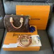 ［售完］全新正品Louis Vuitton LV Speedy Bandoulière 25芯片款肩背帶款包 可刷卡分期