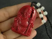 彩色飾界╭☆水晶坊-紅海竹珊瑚大尊關公項鍊 非常漂亮