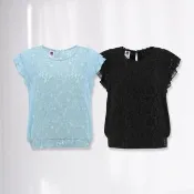 【ILEY 伊蕾】蕾絲拼接雪紡波浪連袖上衣(兩色；M-XL；1232011840)