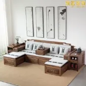 【口碑推薦】新中式實木伸縮羅漢床箱體儲物客廳沙發加長組合床塌榆木仿古禪意