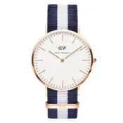 DW Daniel Wellington 經典藍白帆布錶帶-金框/40mm