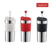 bodum 濾壓式304不鏽鋼隨行杯組 350ML 真空保溫杯 黑/紅 洗碗機適用