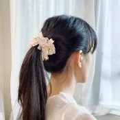 淺粉紅色 花圈 髮圈 頭飾 【磨毛編織】