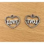古銀色愛心Love吊飾～…15*14mm… 一份5個10元