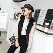 【巴黎精品】皮衣背心真皮夾克(羊皮修身坎肩仿羔羊馬甲女外套n1iw12)