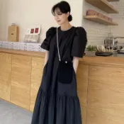 【genies 小精靈】韓版洋裝 粉色 橘色 黑色 長洋裝 魚尾裙 連身裙 韓版 洋裝 3