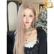 【免運】假髮女 長直發假髮 豆沙粉直發 小額蕾絲時尚氣質假髮 假髮