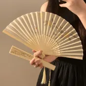 『小熊貝貝』💕桂花望月兔古風摺疊扇子女夏天輕便旗袍漢服隨身便攜國風舞蹈竹扇