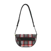 BURBERRY 巴寶莉  Olympia經典格紋帆布翻蓋斜背包(黑色)