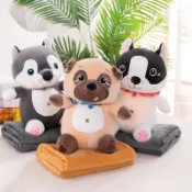台灣出貨🚚🎁交換禮物 狗狗抱枕毯 娃娃毯 小狗抱枕毯 沙皮狗 哈士奇抱枕毯 鬥牛犬抱枕 法鬥抱枕 二合一抱枕毯