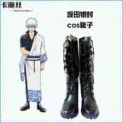 🔥免運🔥銀魂坂田銀時cos單靴子銀桑鞋cosplay高筒長筒馬丁靴神樂男女黑色 68MM