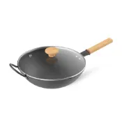 (店+)【Taste Plus】悅味元鐵 窒化鐵 無塗層 中式中華炒鍋 輕量化鐵鍋 32cm IH全對應設計(贈玻璃鍋蓋)
