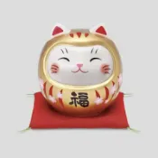 日本瓷器 ❇️瀨戶市藥師窯 ❇️櫻花彩繪開運達摩貓存錢筒/ 金/紅/粉💮藥師窯 彩絵 招手招財