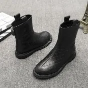 【臺灣現貨】現貨   新品熱賣    2021秋季新款復古軟皮粗跟馬丁靴 短靴低跟短筒女靴子高幫皮靴☽❖歐美真皮時尚短靴
