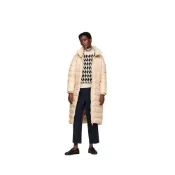 (店+)【TOMMY HILFIGER】WW0WW43553 防潑水撼冬防風保暖蓄熱絎縫可收納帽長款雙拉鏈羽絨服 女款 米白色