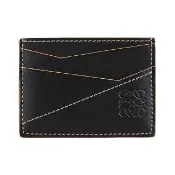 【LOEWE 羅威】LOEWE PUZZLE字母壓紋LOGO設計小牛皮搭幾何縫線設計4卡卡片夾(黑)
