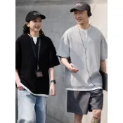 美式亨利領短袖t恤男款 華夫格短袖T恤男 2025夏季短袖