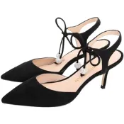 Stuart Weitzman ORION 75 麂皮綁帶細跟涼鞋/穆勒鞋(黑色)