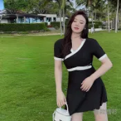 (有款媠衫)臺灣出貨/大碼分體泳衣女微胖 顯瘦泳裝棉花糖遮肉四角褲游泳衣溫泉 海灘渡假素色舒適透氣日常百搭