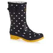 跩狗嚴選 特價代購英國 JOULES WELLIES Molly 霧面 深藍點點 雨鞋 中筒 工程靴 黃底