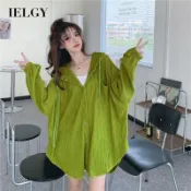 IELGY女款冰絲長袖連帽寬鬆防曬外套