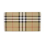 【DOKODEMO】二手 Burberry Vintage Check 長錢包，燙金 Logo，小牛皮，黑色，對折式，帶隔層，可作鈔票夾、卡包、零錢包，Nova Check 格紋，米色，長款錢包，8065640
