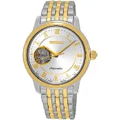 【SEIKO 精工】官方授權 Presage 女 經典開芯機械腕錶-銀x金 錶徑34mm SK008(SSA854J1)
